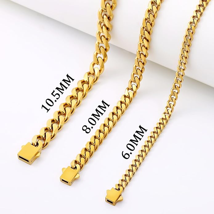 Fiusem 3.5mm Cuban Link Chains for Men, Silver Tone/Black/14K Gold Plated Stainless Steel Necklace Chain, Mens Necklace 16, 18, 20, 22, 24, 26, 28 Inch