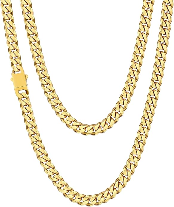 Fiusem 3.5mm Cuban Link Chains for Men, Silver Tone/Black/14K Gold Plated Stainless Steel Necklace Chain, Mens Necklace 16, 18, 20, 22, 24, 26, 28 Inch