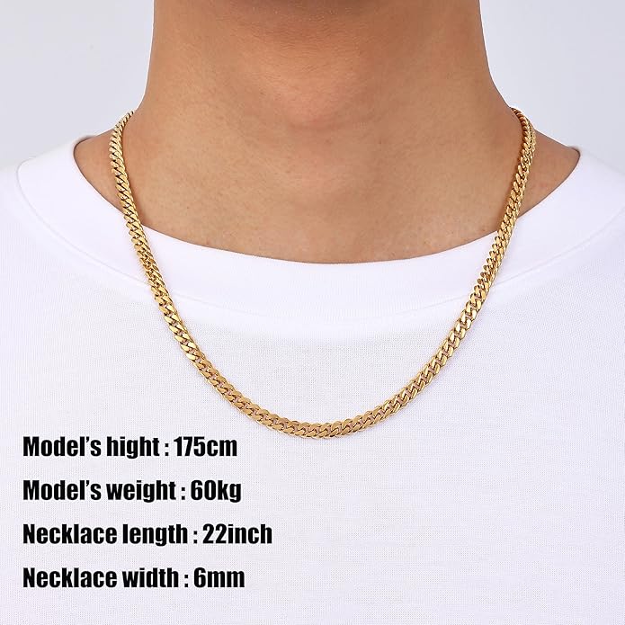 Fiusem 3.5mm Cuban Link Chains for Men, Silver Tone/Black/14K Gold Plated Stainless Steel Necklace Chain, Mens Necklace 16, 18, 20, 22, 24, 26, 28 Inch