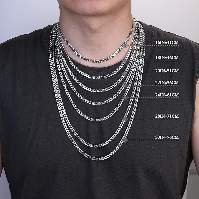 Besteel 925 Sterling Silver Cross Necklace Beveled Edge for Men Women 5mm Stainless Steel Diamond Cut Durable Cuban Link Curb Chain Crucifix Pendant Necklace Jewelry 16-30 Inches